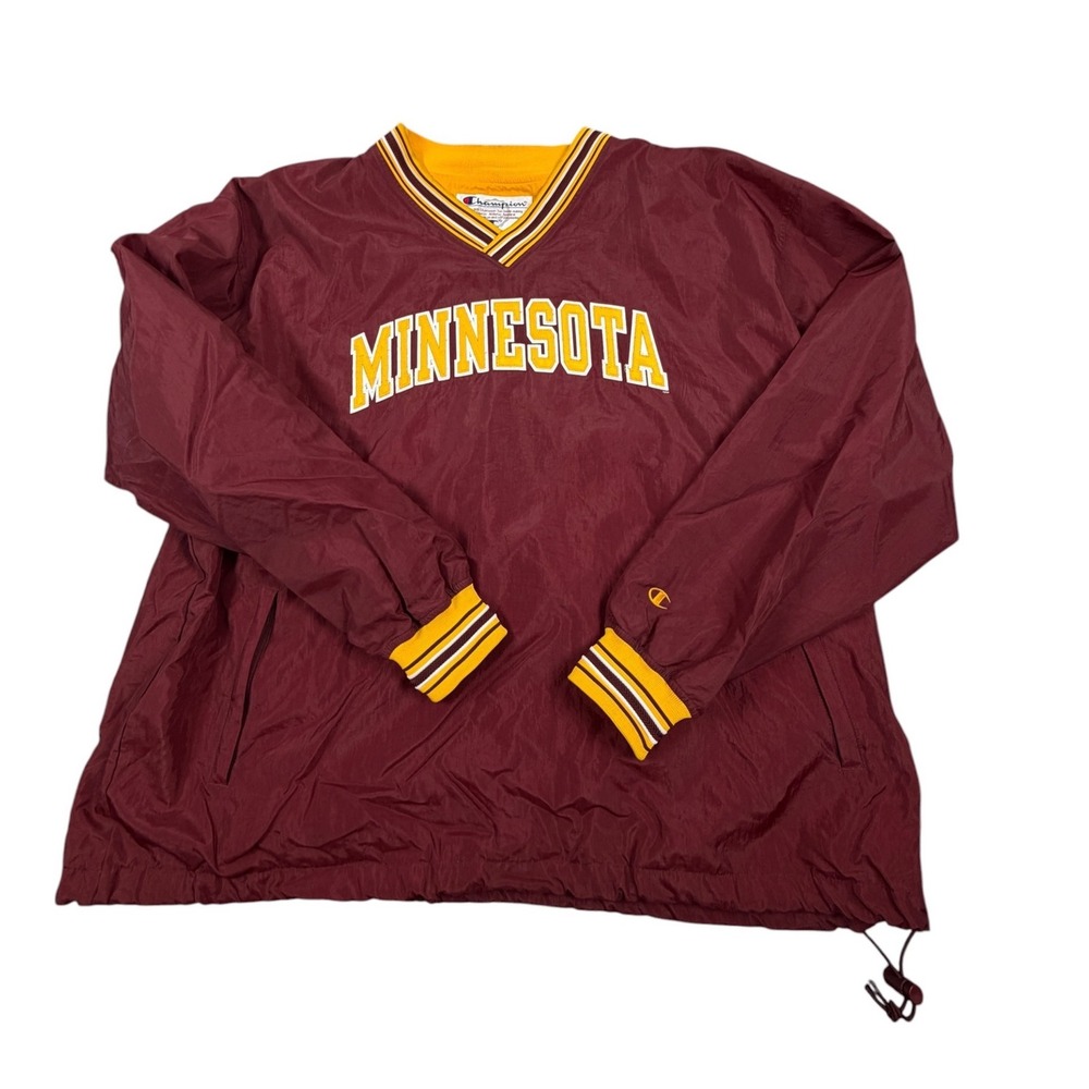 Champion Windbreaker Pullover Men XXL Maroon Minnesota Golden Gophers V-Neck